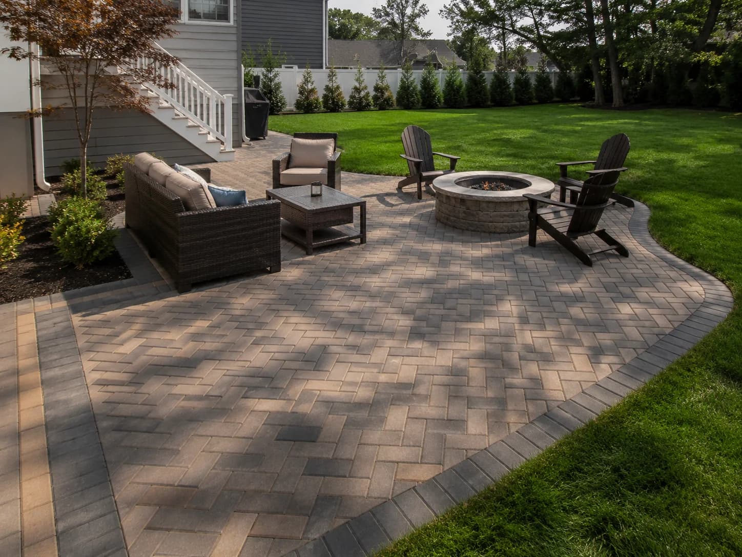 Herringbone paver patio installation in South Jersey