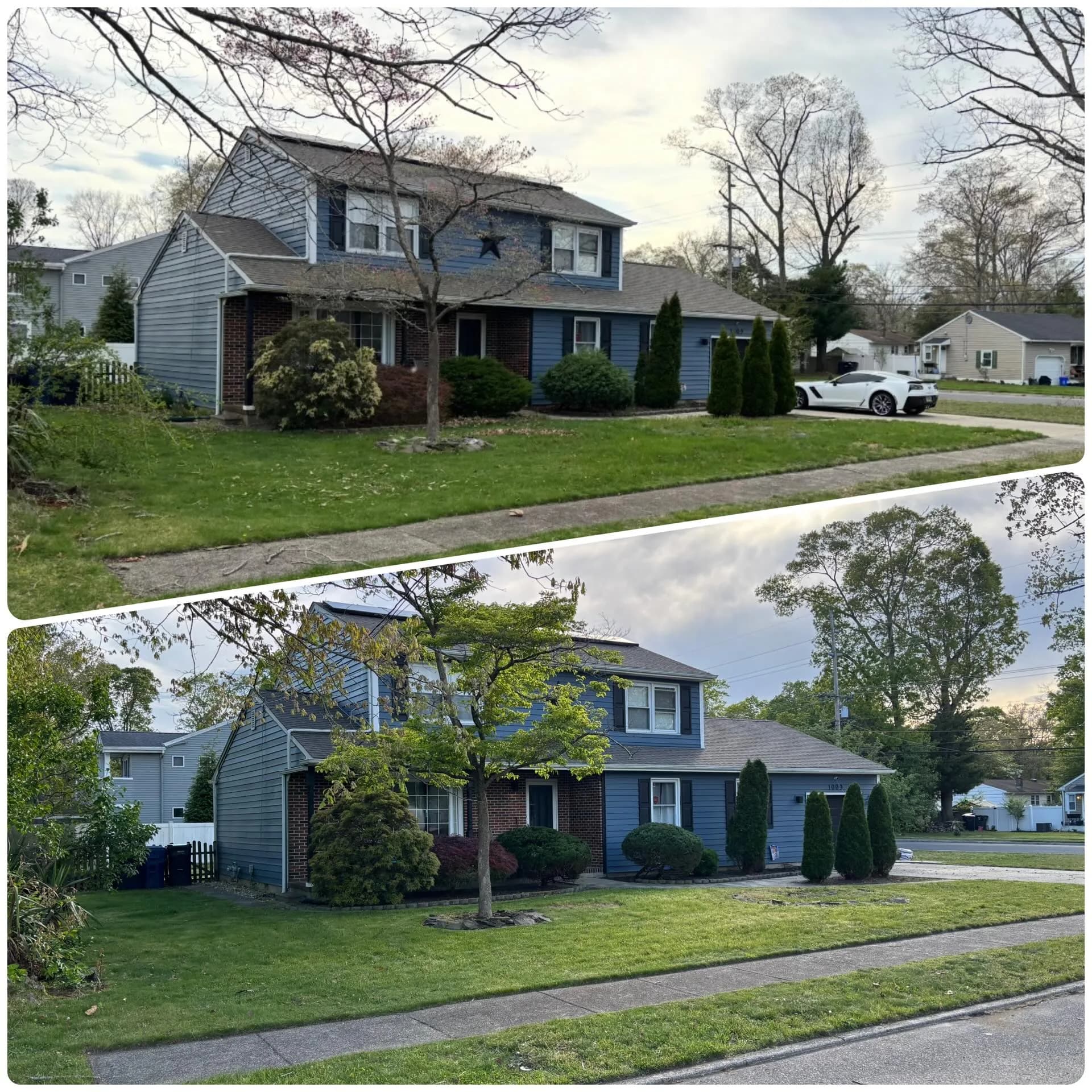 Before-and-after of a graded yard with new hardscaping in Egg Harbor Township, NJ