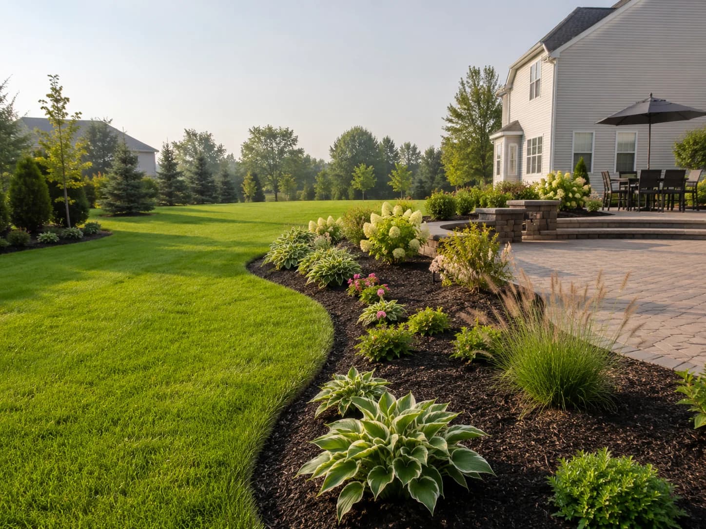 Yard renovation with fresh mulch and garden beds in Egg Harbor Township, NJ